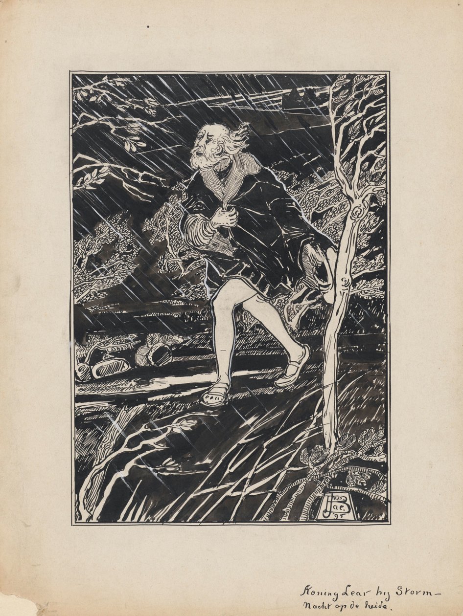 Ilustração de design para o Rei Lear de Shakespeare: Rei Lear na noite da tempestade nos pântanos de Jacob Pieter van den Bosch