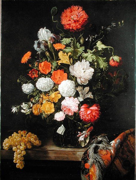 Ainda vida de flores e uvas, c.1675 de Jacob Rootius
