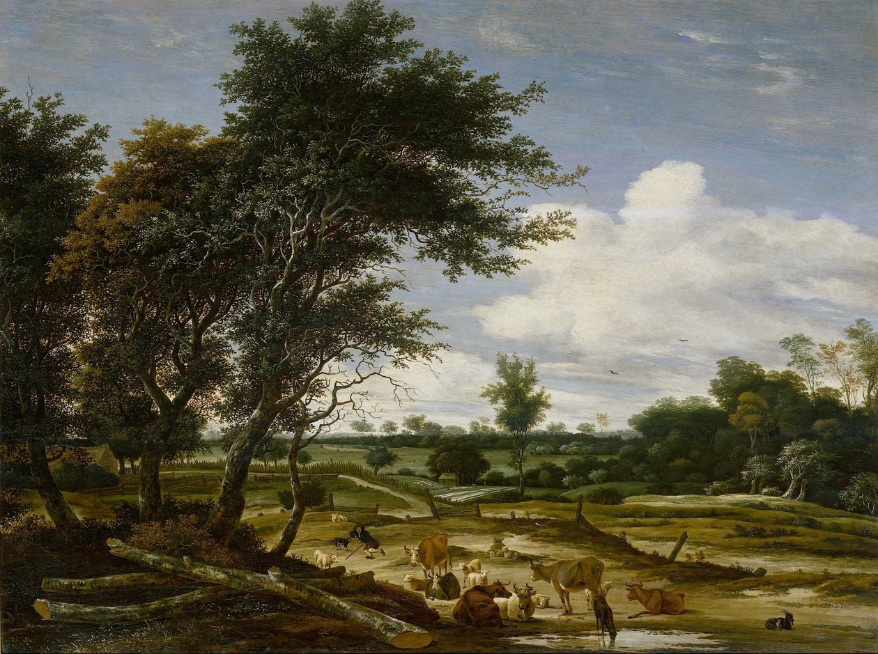 Paisagem com pastores e gado de Jacob Salomonsz. van Ruysdael