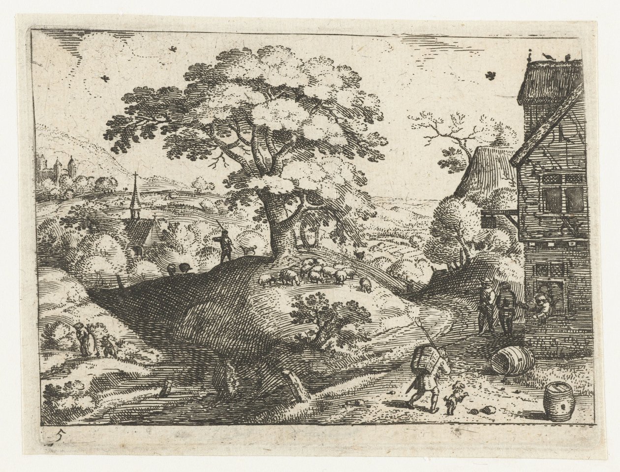 Paisagem com viajante na pousada Seis paisagens com viajantes (título da série) de Jacob Savery (I)