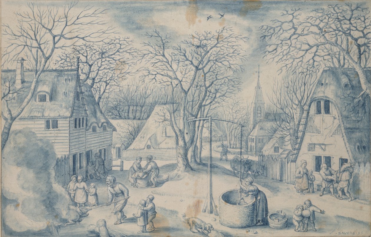 Uma cena de aldeia: Inverno, século XVI de Jacob Savery I