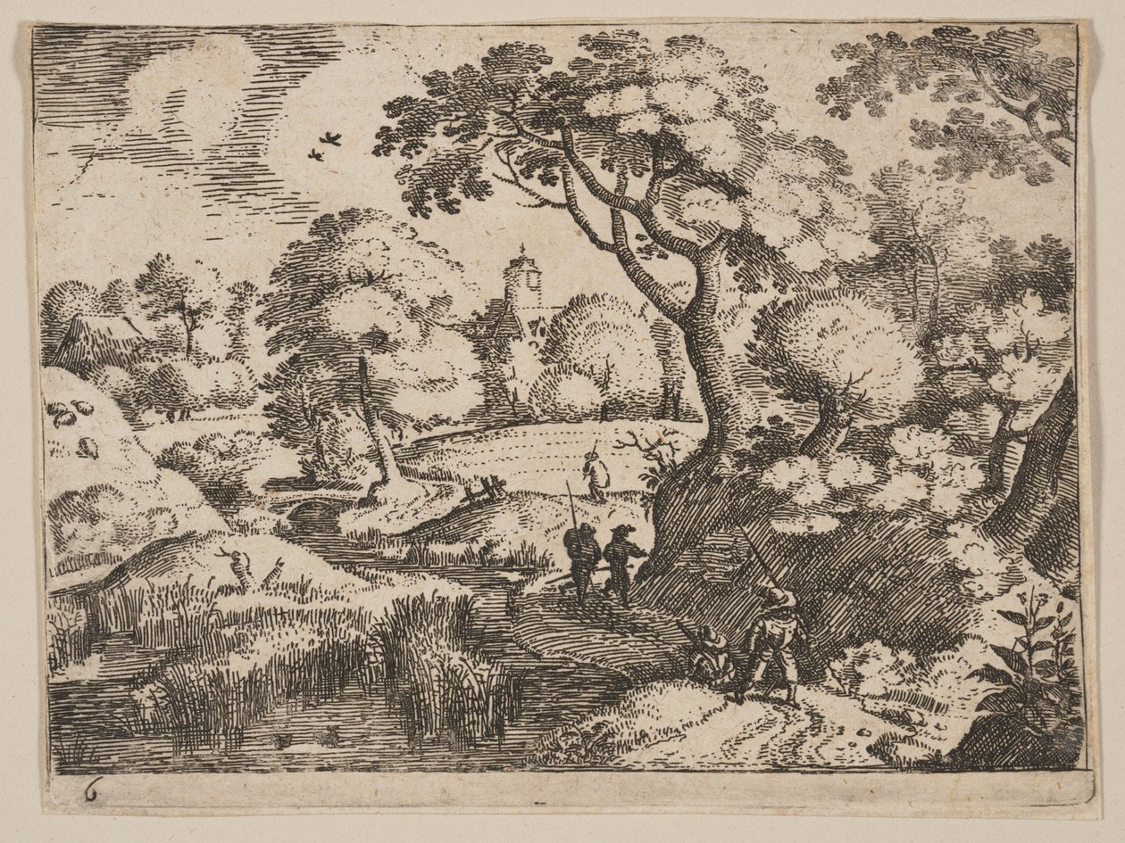 Caminho entre o pântano e a margem arborizada, de Paisagens de Jacob Savery I