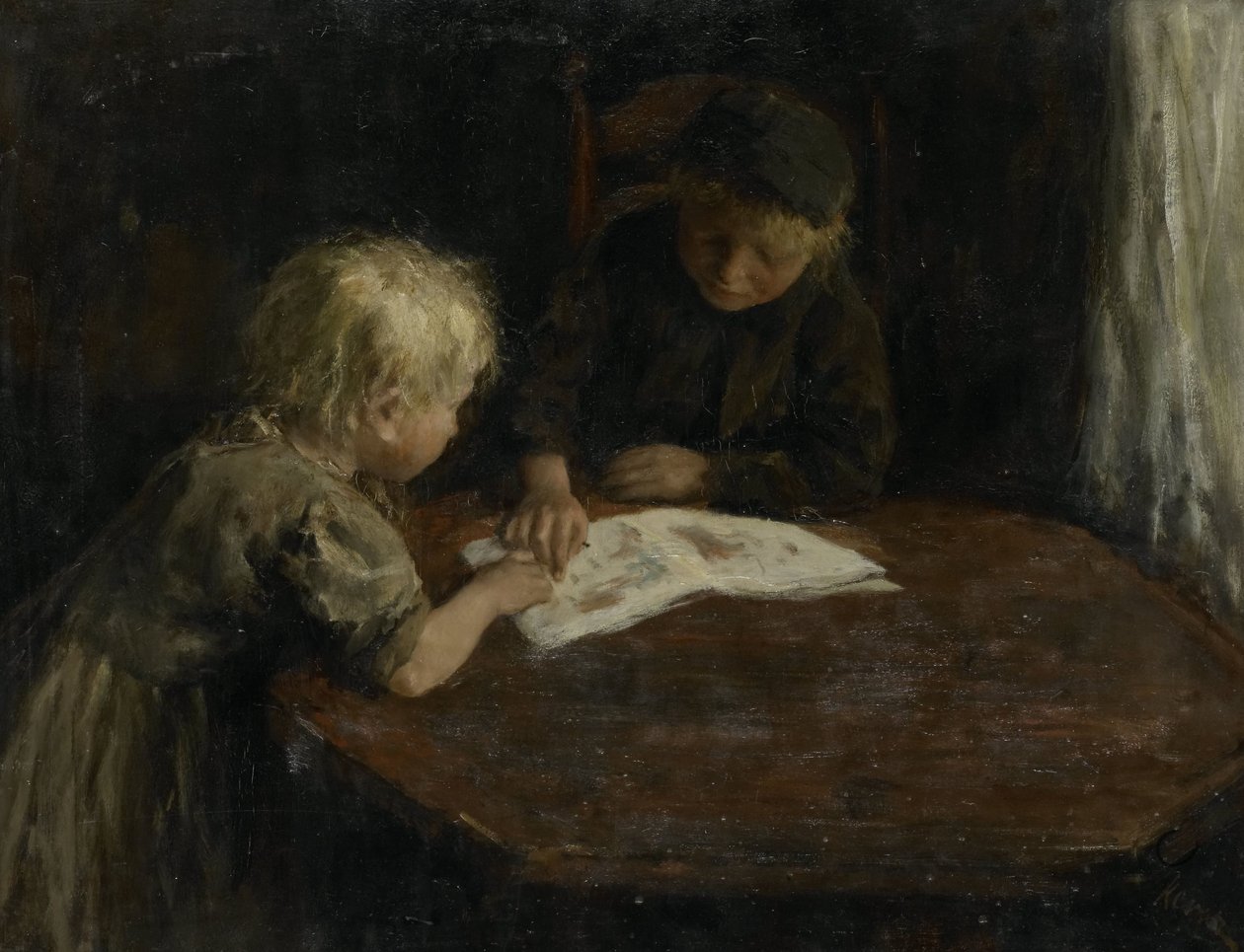 Crianças com um livro de imagens de Jacob Simon Hendrik Kever