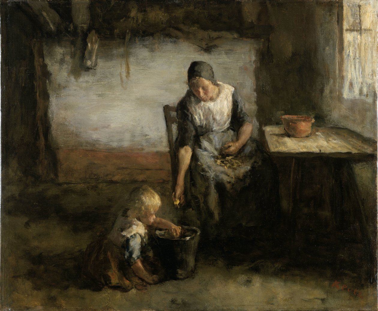 Mulher a descascar batatas de Jacob Simon Hendrik Kever