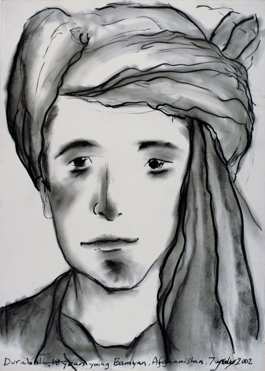 Durabali, 18 anos Young, Bamyan, Afeganistão, 2002 (carvão sobre papel) de Jacob Sutton
