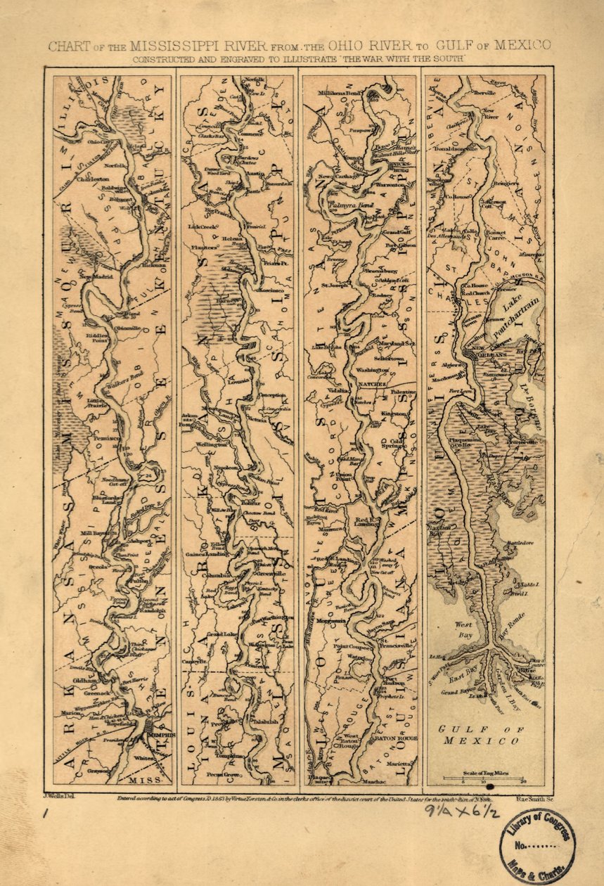 Carta do rio Mississippi do rio Ohio ao Golfo do México LOC 99447139 de Jacob Wells