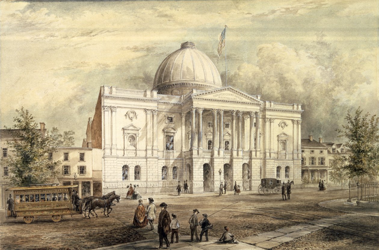 Tribunal da Comarca, Brooklyn, 1863 (wc no papel) de Jacob Wells