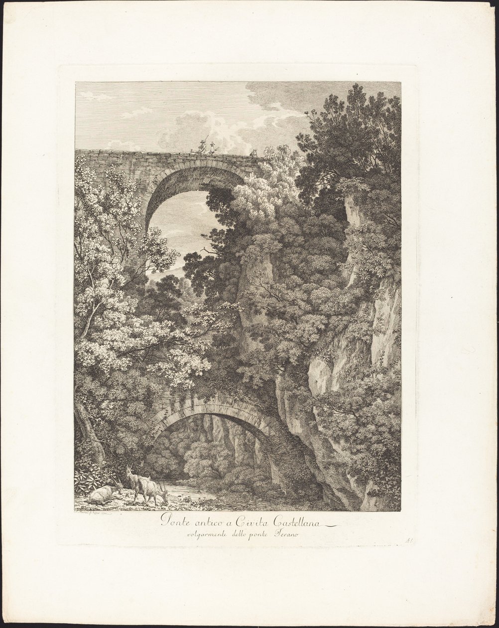 Ponte antiga em Cività Castellana, comumente conhecida como a ponte Teramo de Jacob Wilhelm Mechau