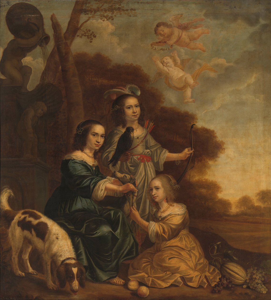 Retrato de Geertruyt, Margriet e Anna Delff, as Filhas do Artista (Retrato de três meninas em uma paisagem) de Jacob Willemsz. Delff (II)