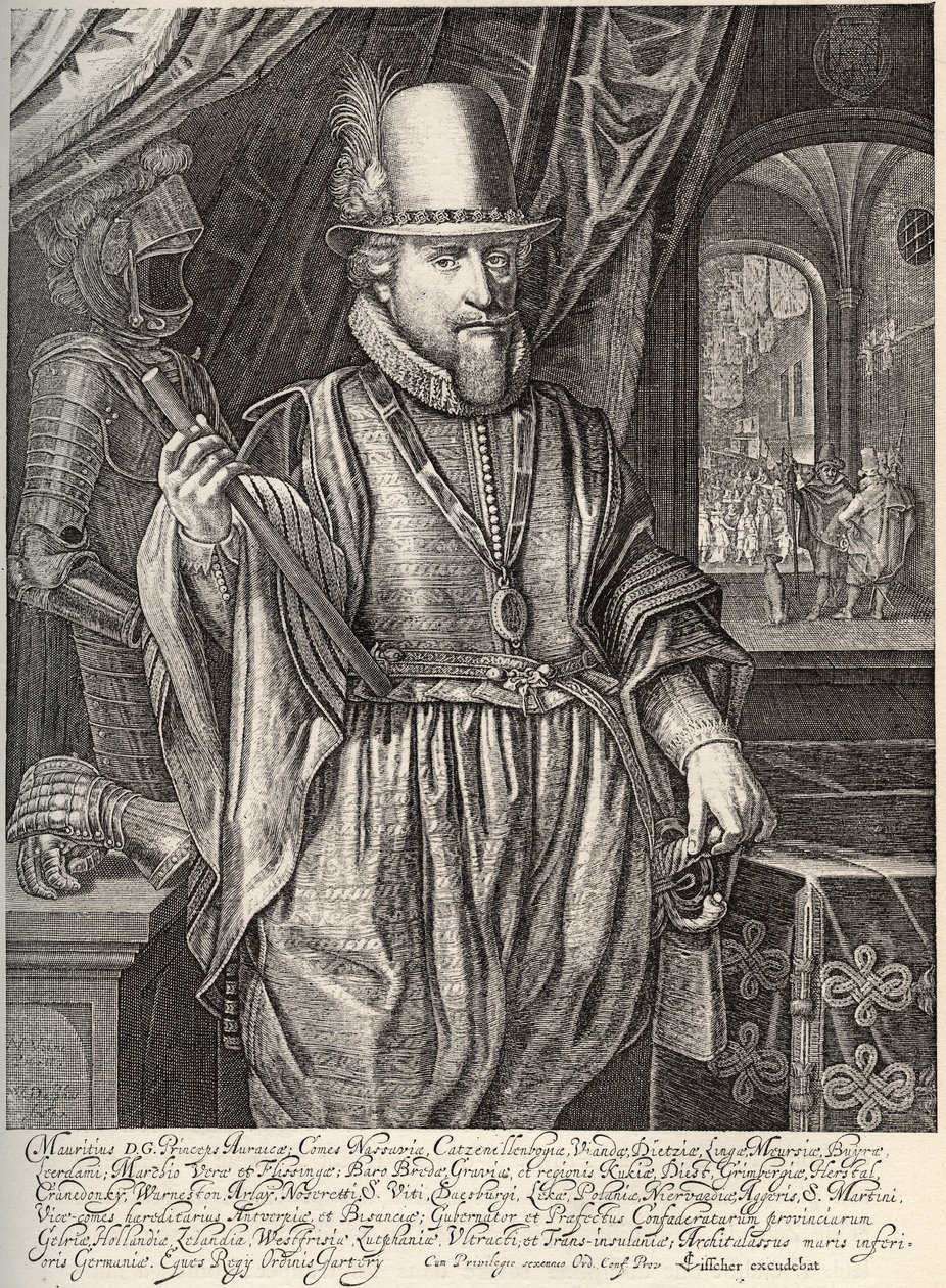 Retrato de Maurice de Nassau (1567-1625), Príncipe de Orange, Conde de Nassau. Gravura de Willem Jacobsz Delff (1580-1638) Século XVII de Jacob Willemsz Delff