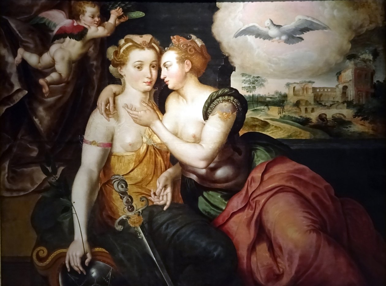Jacob de Backer e oficina - A alegoria "Beijo da Justiça e da Paz", cerca de 1580 de Jacob de Backer