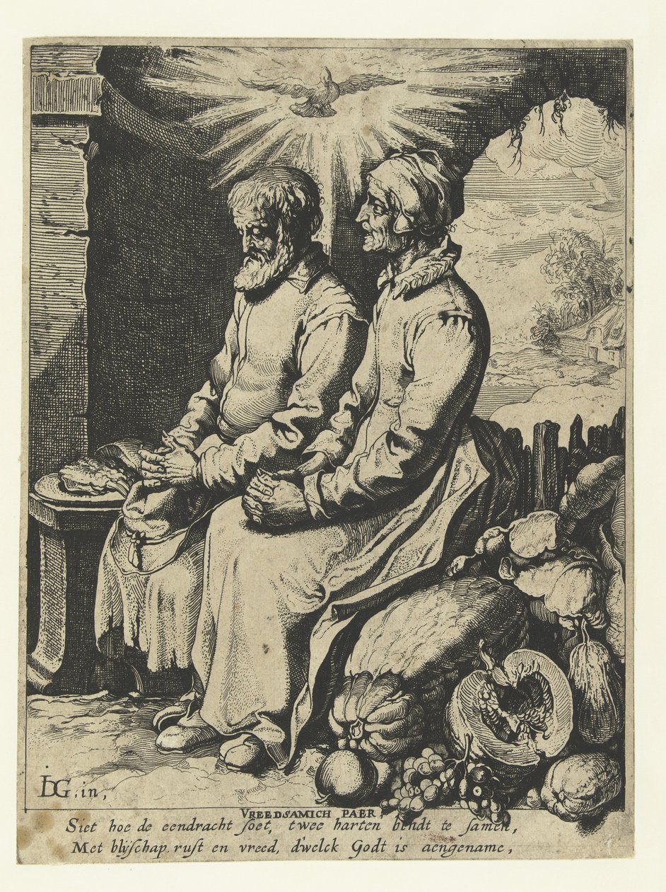 Casal de idosos orante
Vreedsamich paer (título sobre o objecto) de Jacob de Gheyn (III)