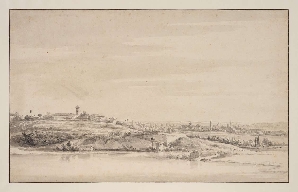 Vista perto de Roma com o Tibre de Jacob de Heusch