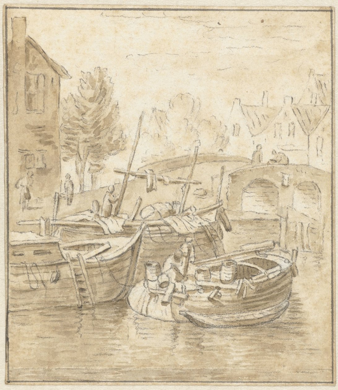 Navios numa ponte de uma cidade de Jacob de Vos