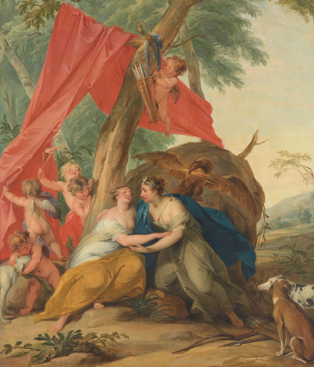 Júpiter, disfarçado de Diana, seduzindo a ninfa Calisto de Jacob de Wit (signed by artist)
