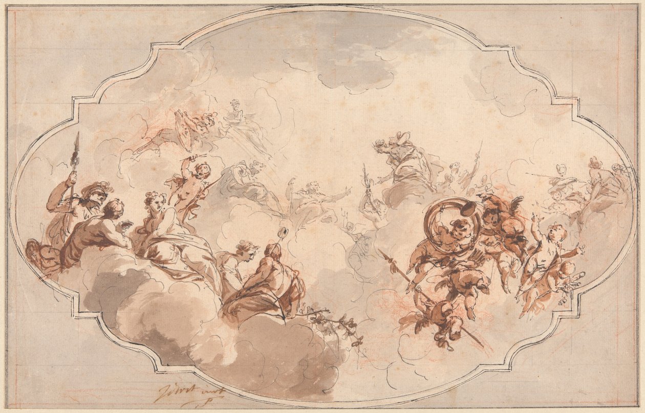 Projeto para um teto: Apoteose de Calisto ou Diana (reto) e Esboço de figuras (verso) de Jacob de Wit