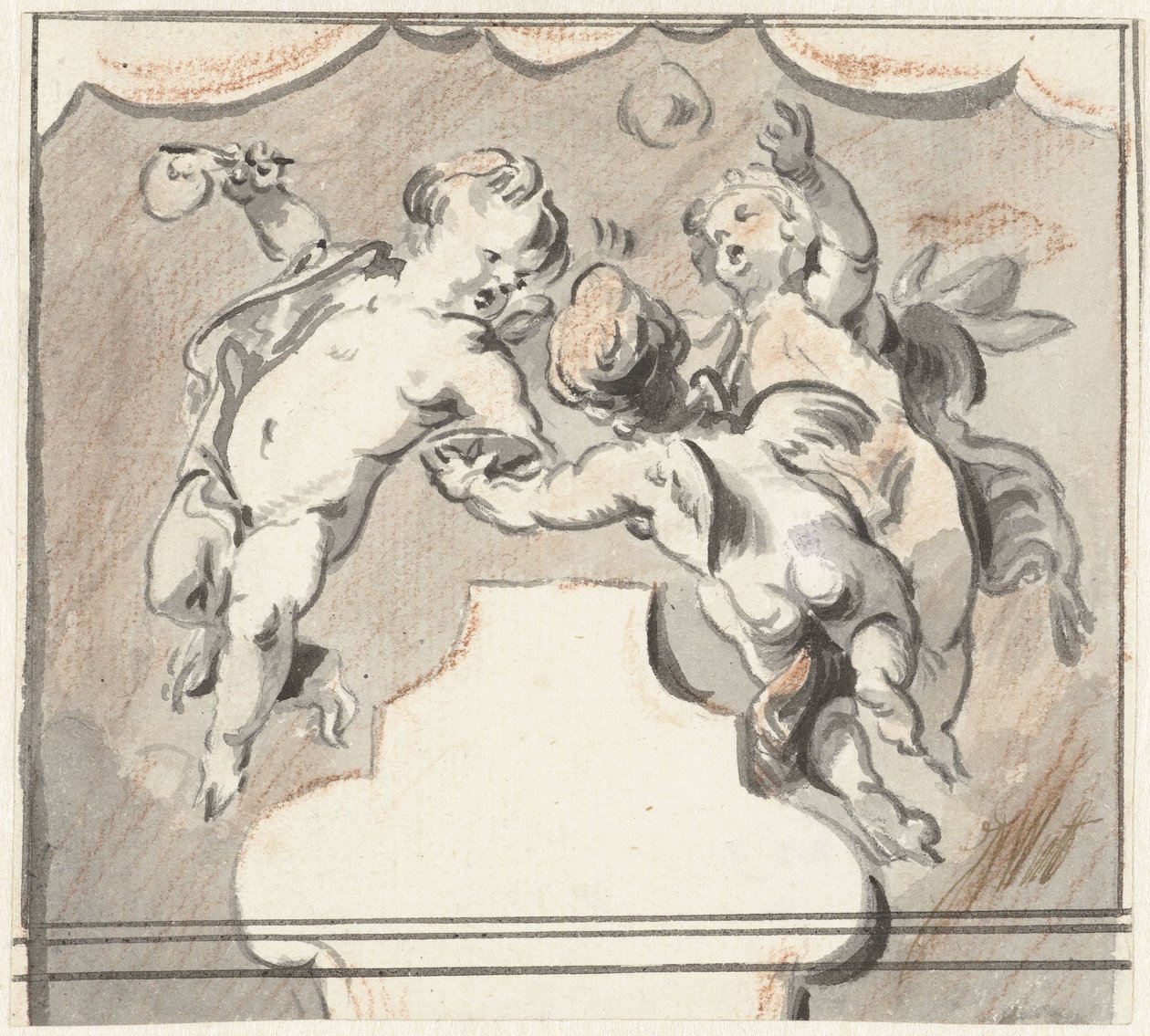 Três putti flutuantes de Jacob de Wit