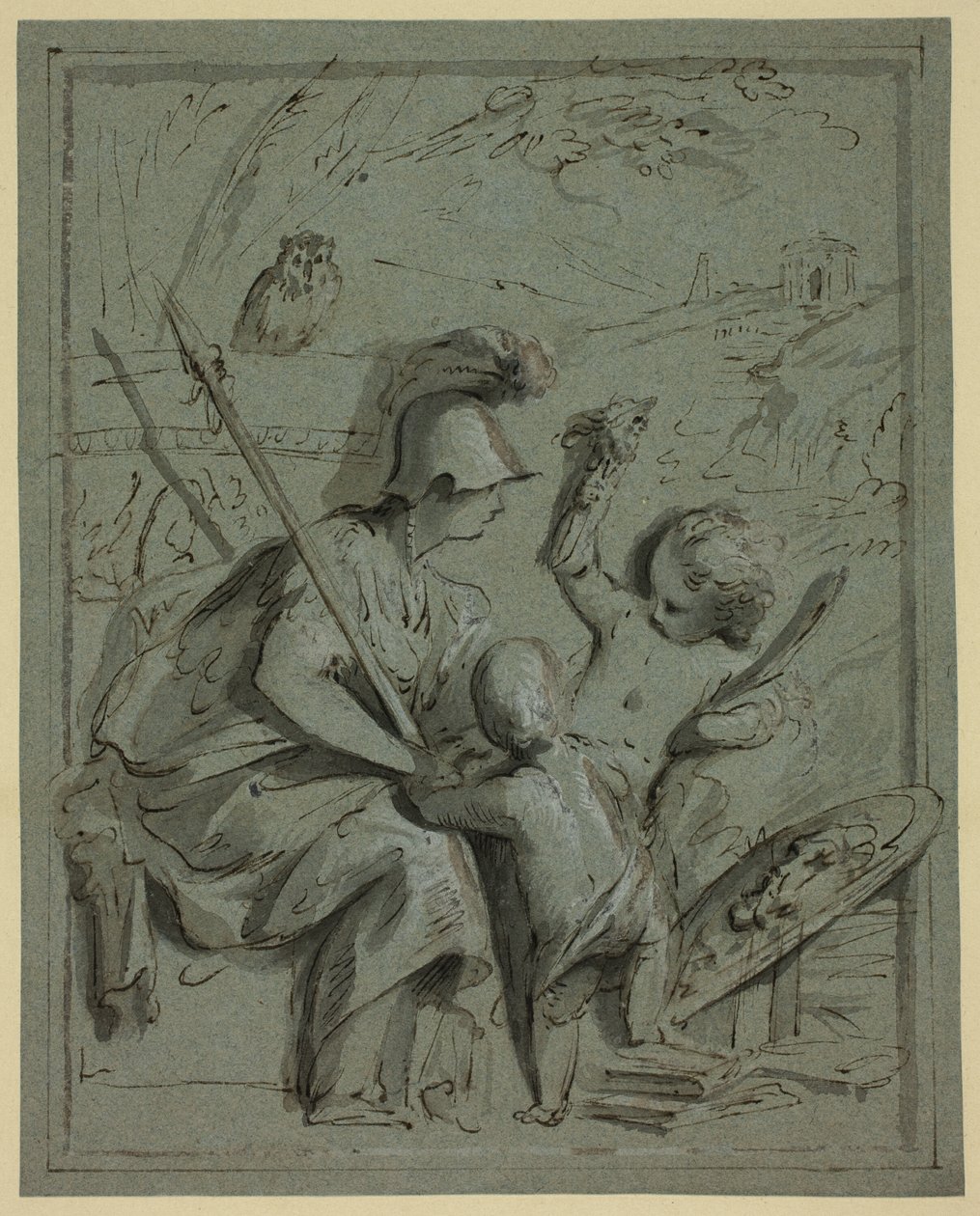 Minerva com dois Putti de Jacob de Wit
