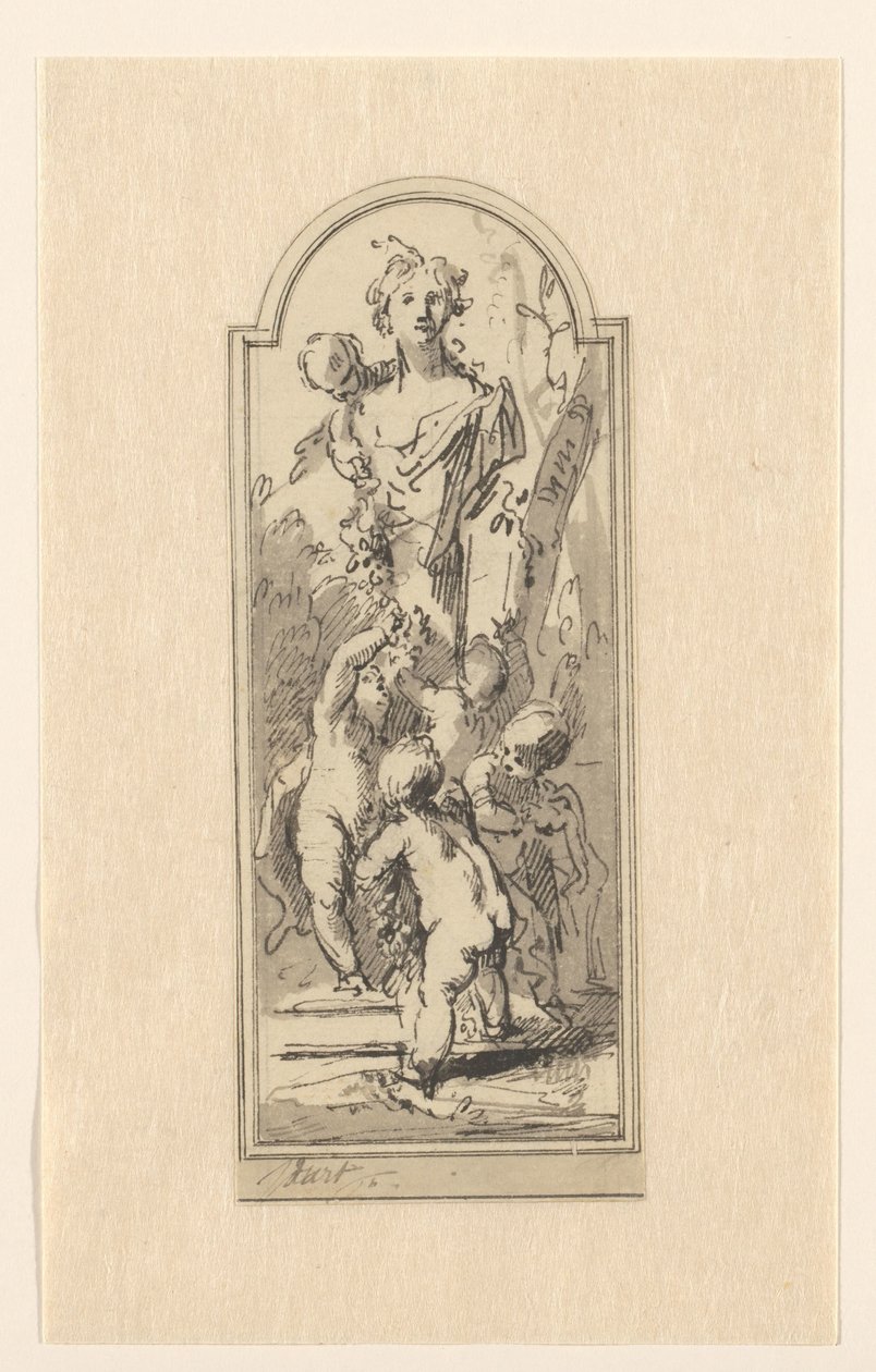 Putti com busto de mulher entre as árvores de Jacob de Wit