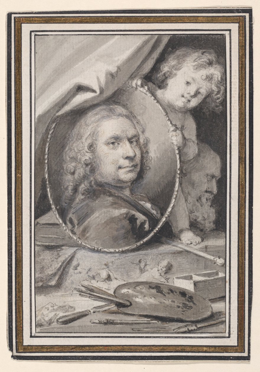 Autorretrato numa moldura decorativa alegórica de Jacob de Wit