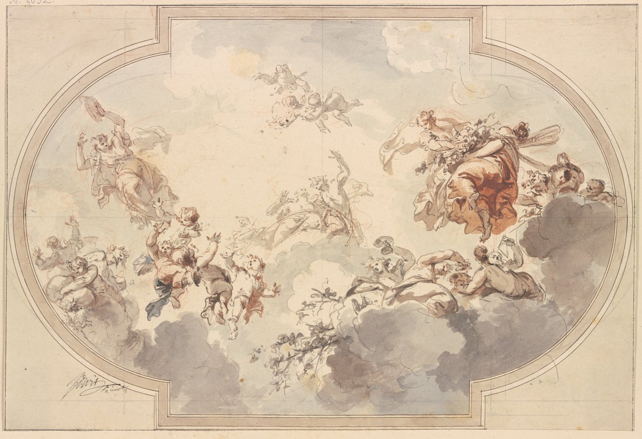 Muitos génios e bacantes flutuam nas nuvens de Jacob de Wit