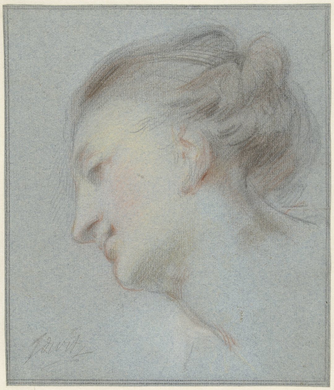 A cabeça da mulher, de perfil, virada para baixo de Jacob de Wit
