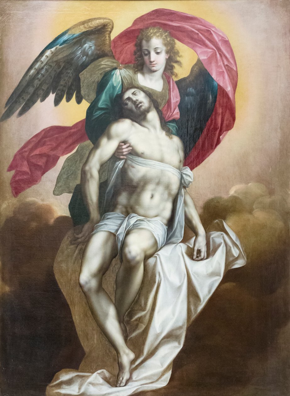 Cristo morto sustentado por um anjo de Jacob de the Elder Backer