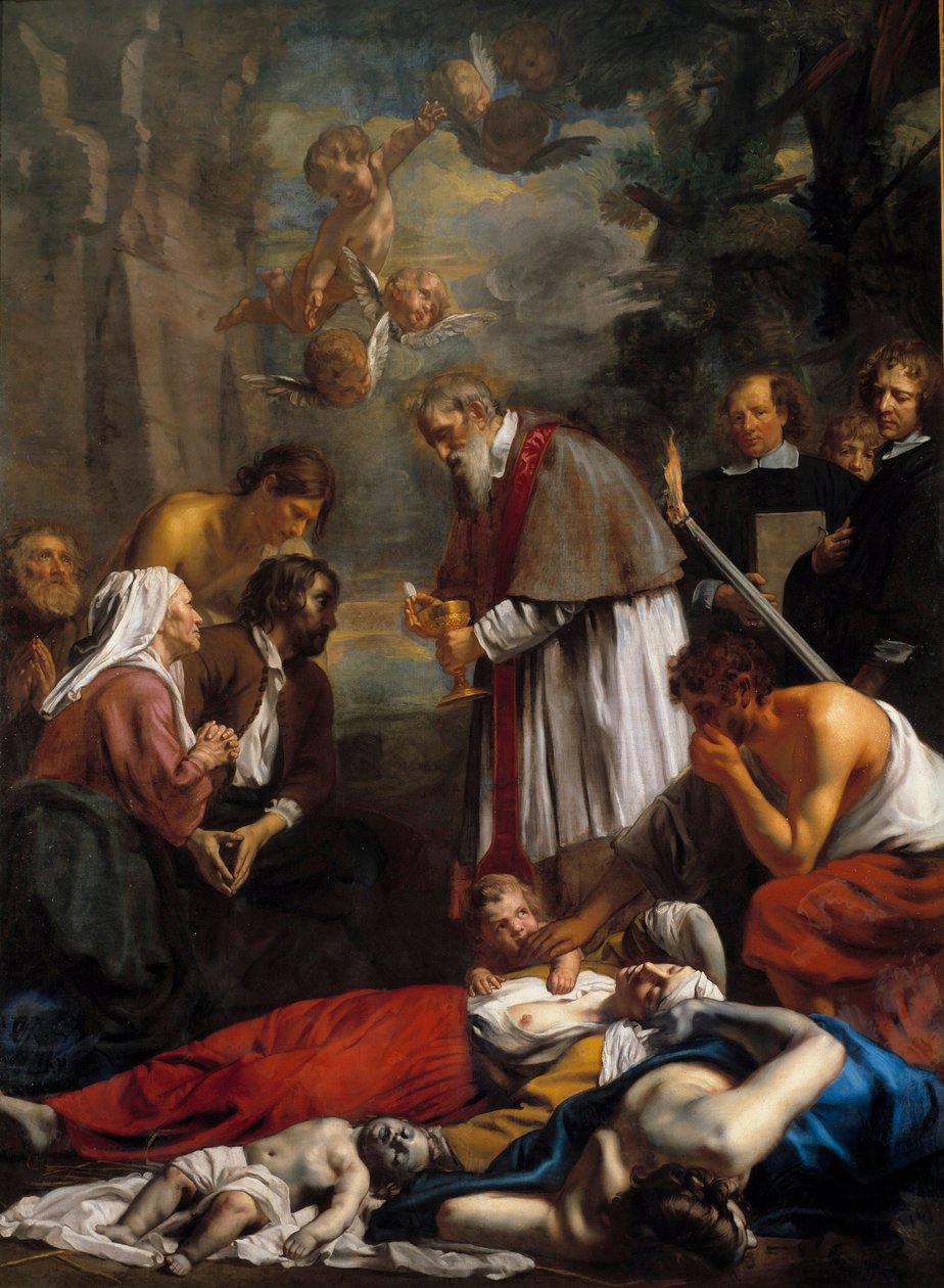 São Macaire de Gand salvando pestiferes São Macaire é um monge arménio do século XI. Pintura de Jacob II van Oost (1637-1713) 1673 Sol. 3,5x2,57 m de Jacob the Younger Van Oost