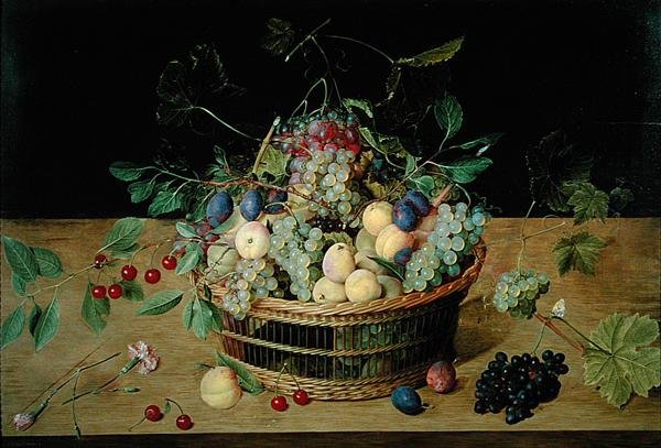 Um cesto de frutas (óleo em painel) de Jacob van Hulsdonck