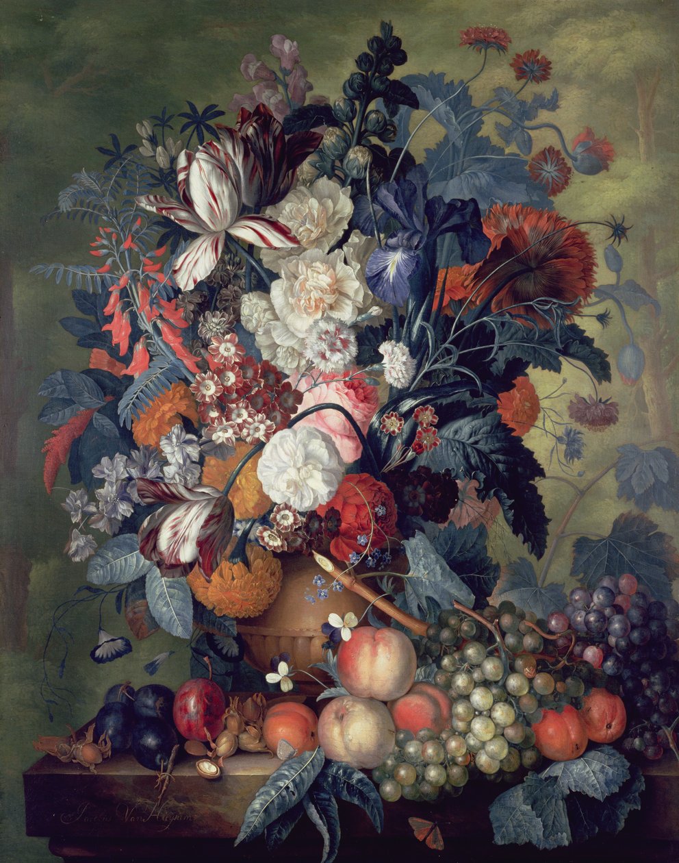 Um vaso de flores com frutas de Jacob van Huysum