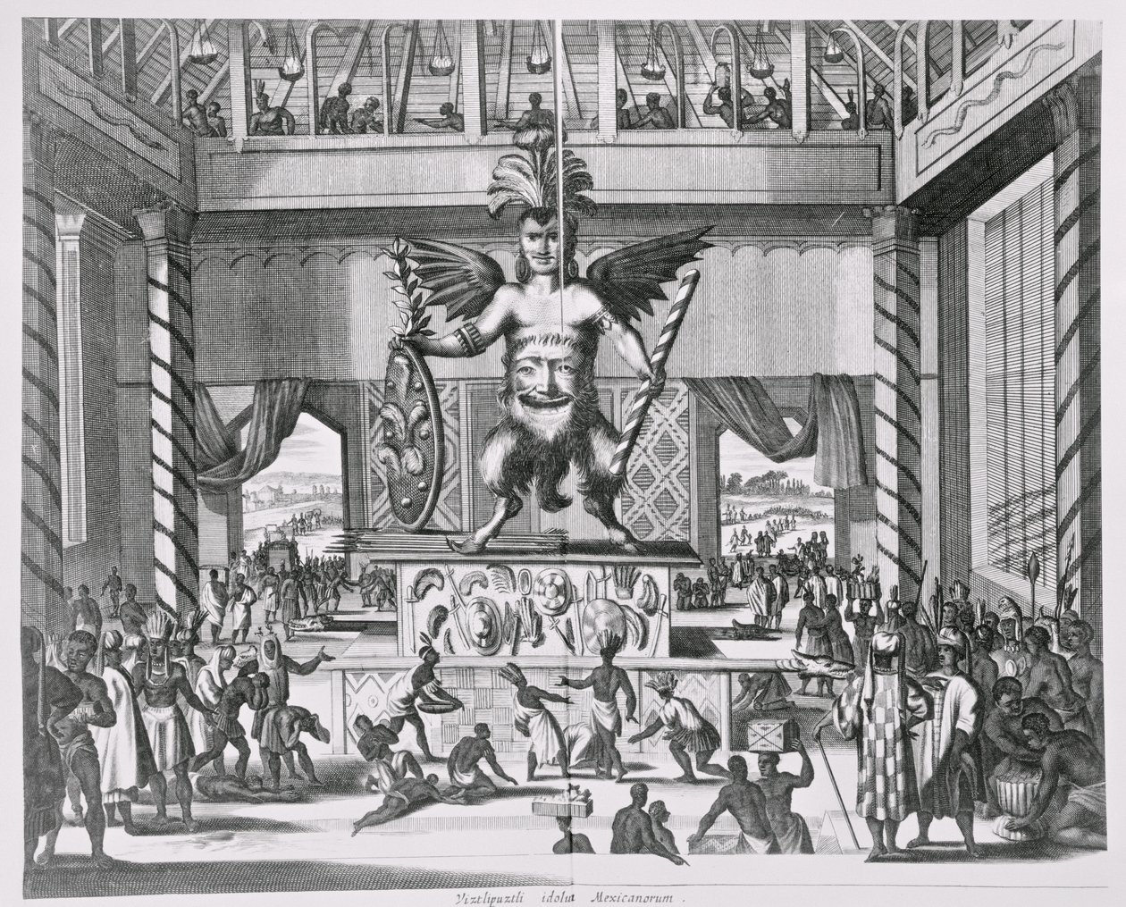 Deus mexicano Huitzilopochtli, de &39;Montanus de Niewe e tempo desconhecido&39;, 1671 de Jacob van Meurs