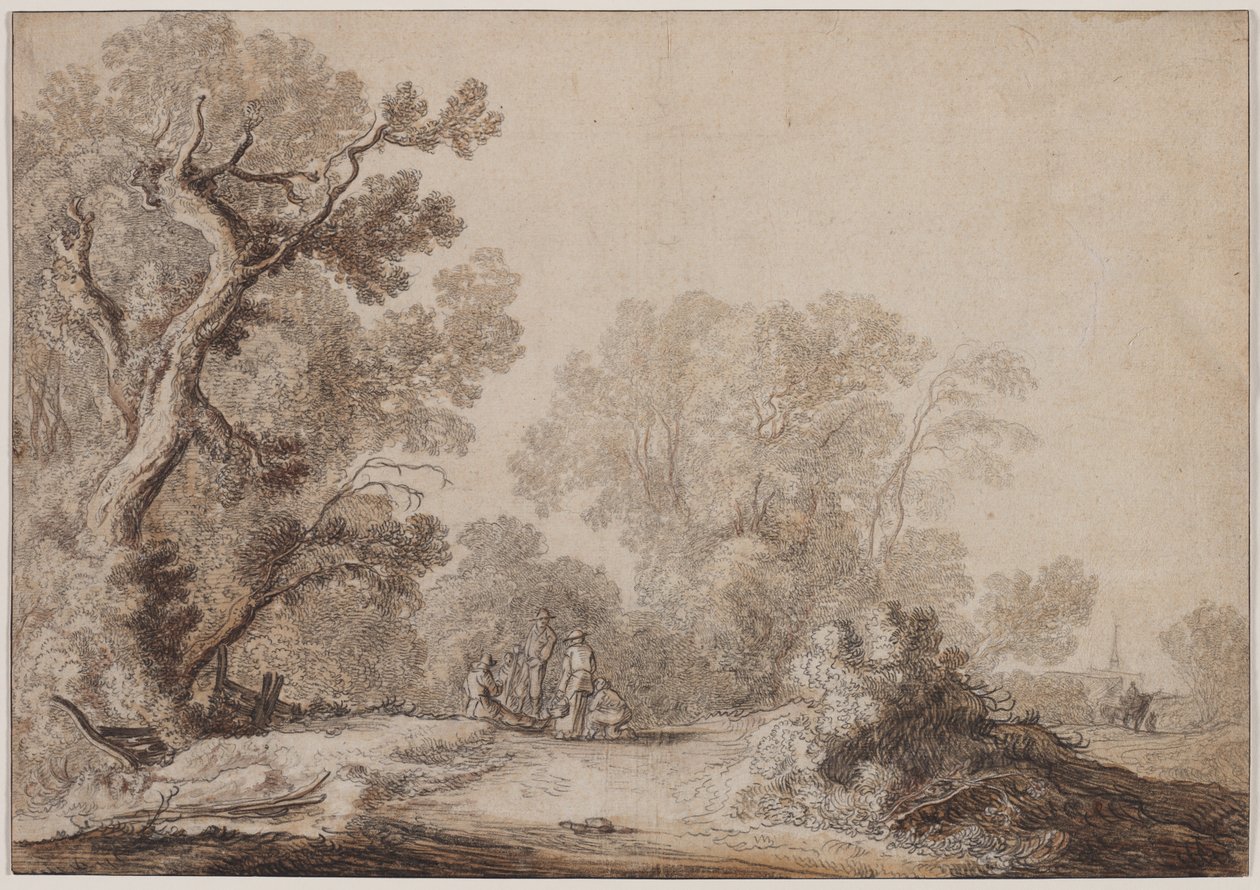 Camponeses à beira de um bosque, c. 1630 de Jacob van Mosscher