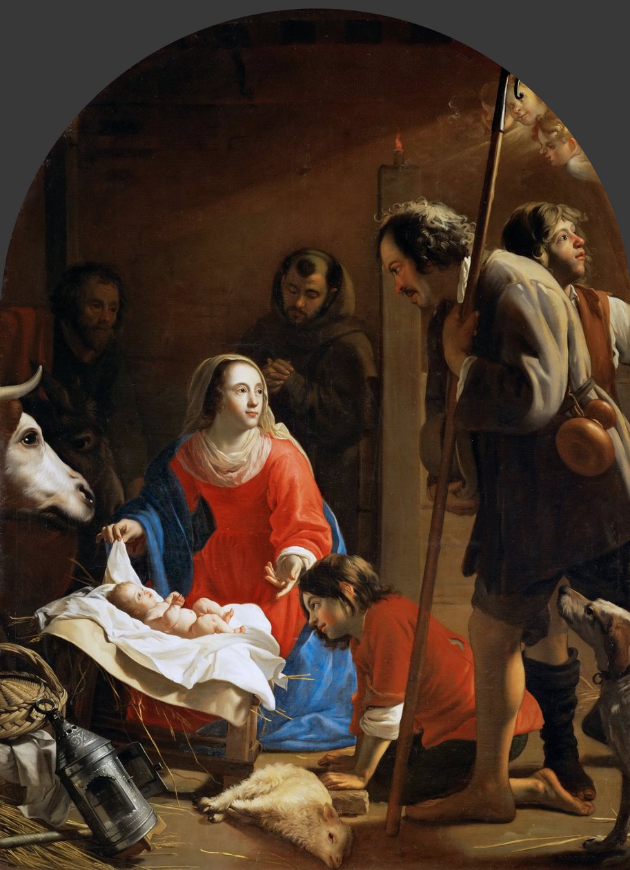 A Adoração dos Pastores com São Francisco de Assis - Jacob (Jacques) van Oost, o Ancião (1601-1671). Óleo sobre tela, c. 1645. Dimensão : 258x189 cm. Museu de História de Arte, Vienne de Jacob van Oost