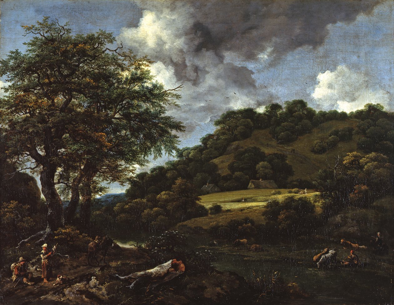 Uma paisagem montanhosa com carvalhos altos de Jacob van Ruisdael