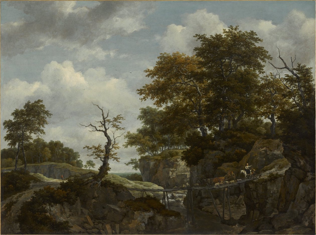 Paisagem com ponte, gado e figuras de Jacob van Ruisdael