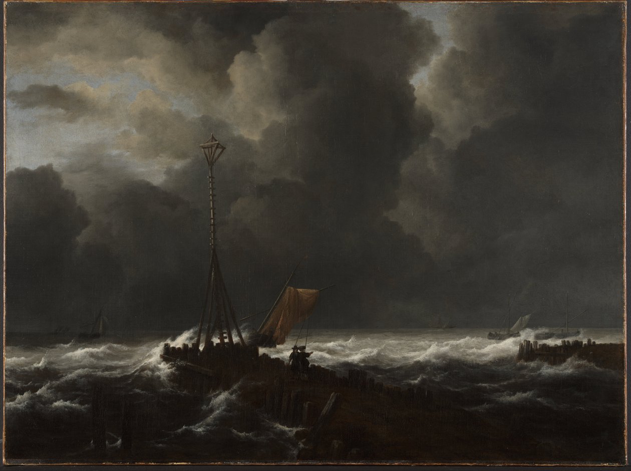 Mar agitado em um cais de Jacob van Ruisdael