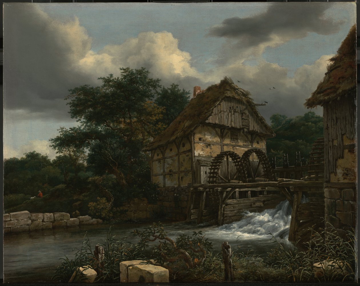 Dois moinhos de água e uma comporta aberta de Jacob van Ruisdael