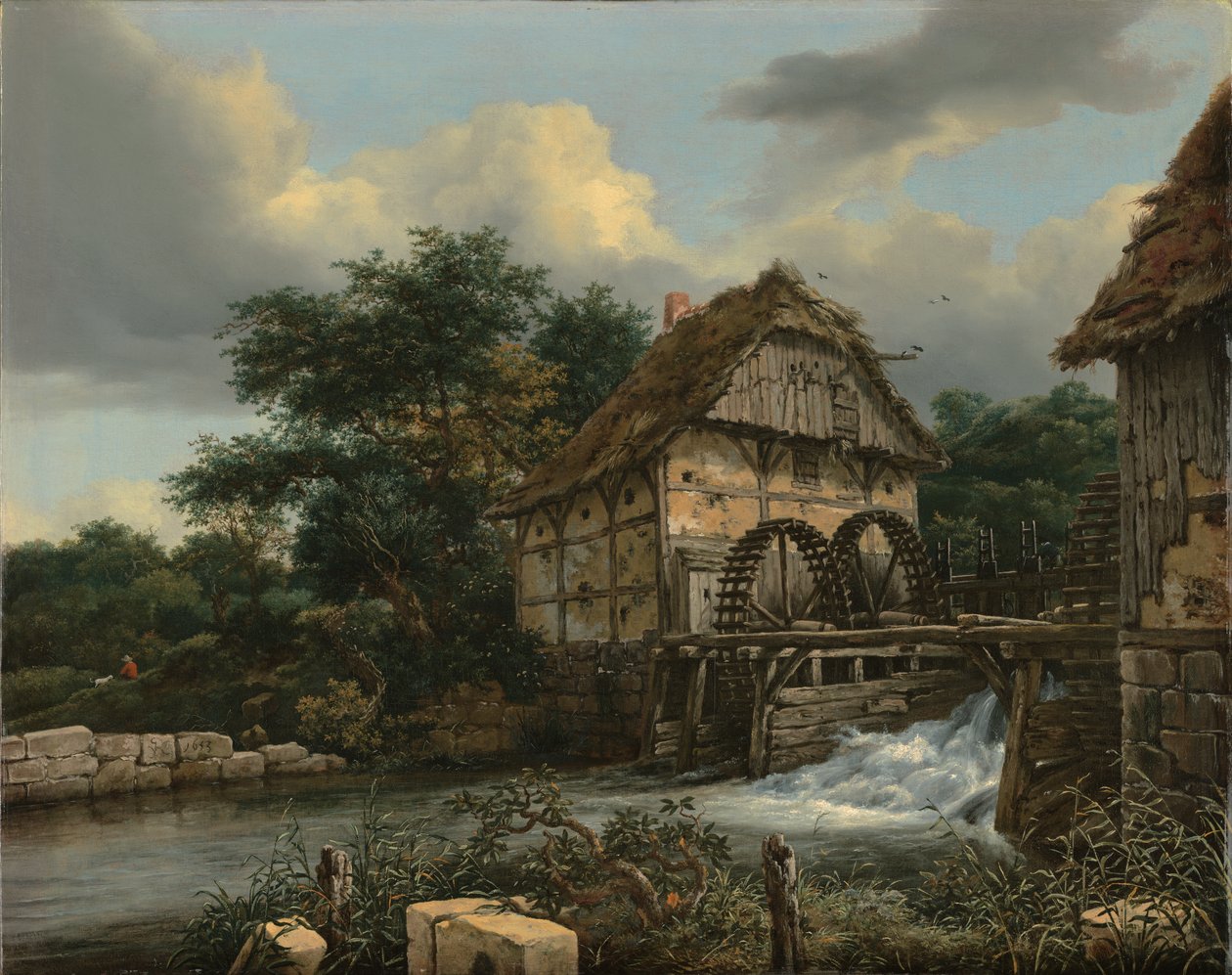 Dois moinhos de água e uma eclusa aberta de Jacob van Ruisdael