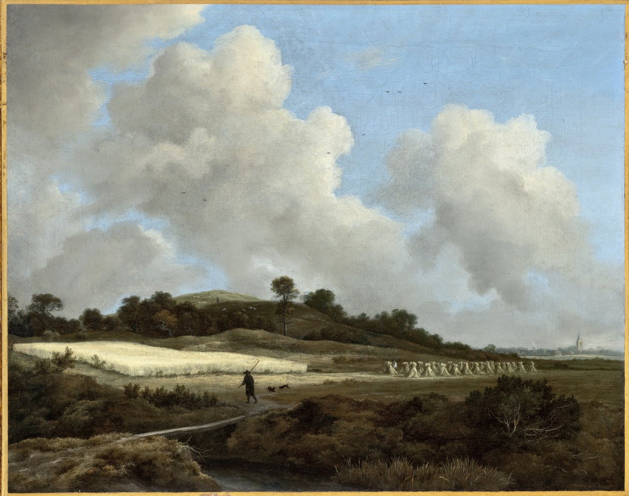 Vista de campos de cereais com uma cidade distante de Jacob van Ruisdael