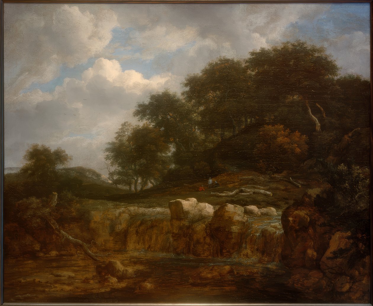 Cachoeira na paisagem de floresta montanhosa de Jacob van Ruisdael
