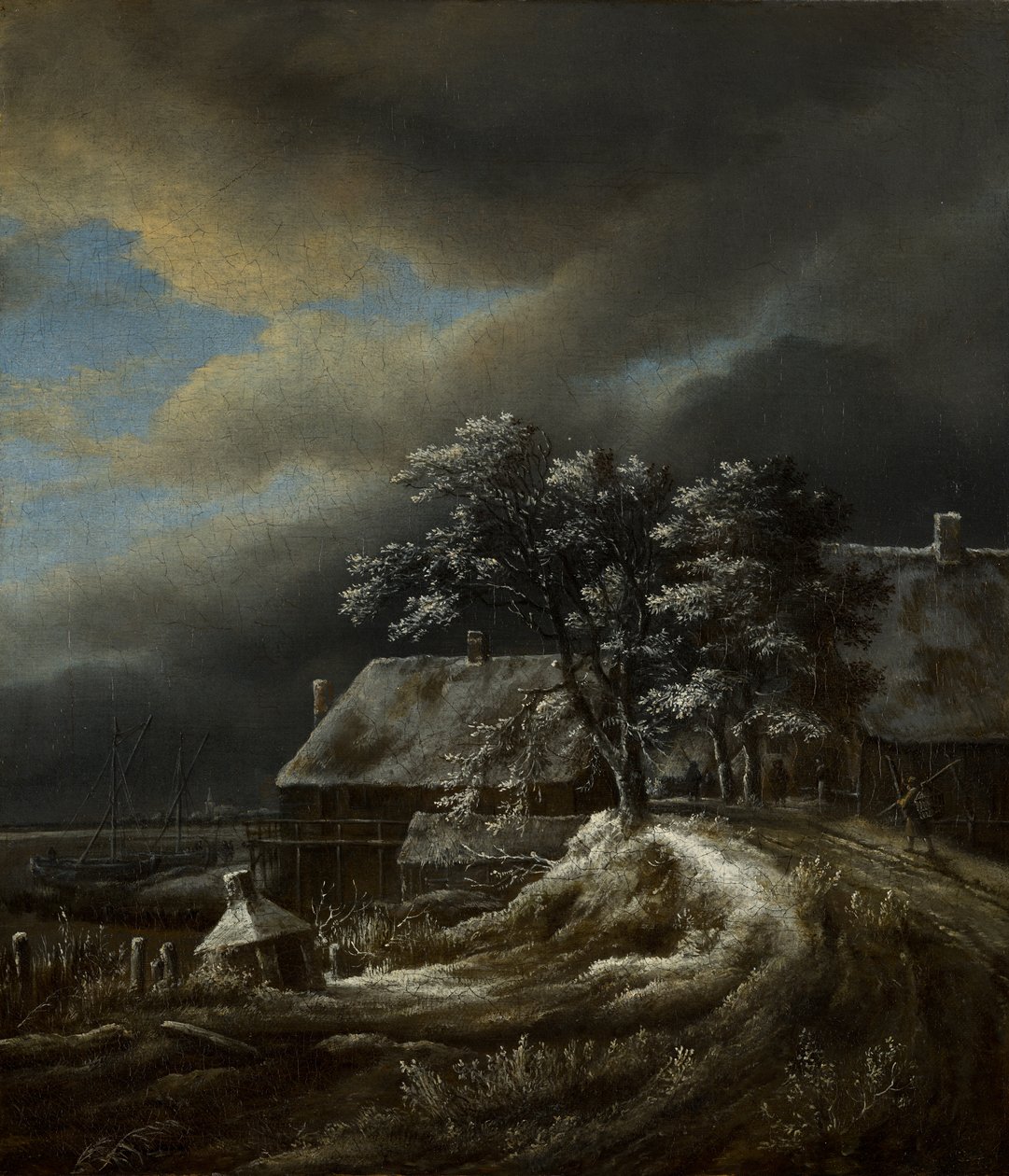 Paisagem de inverno com um porto de Jacob van Ruisdael