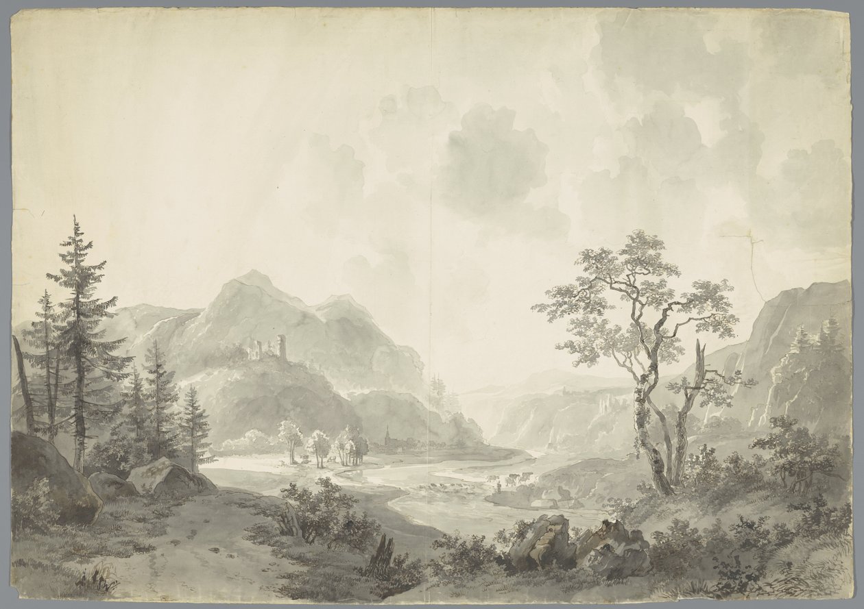 Paisagem de montanha com um rio de Jacob van Strij