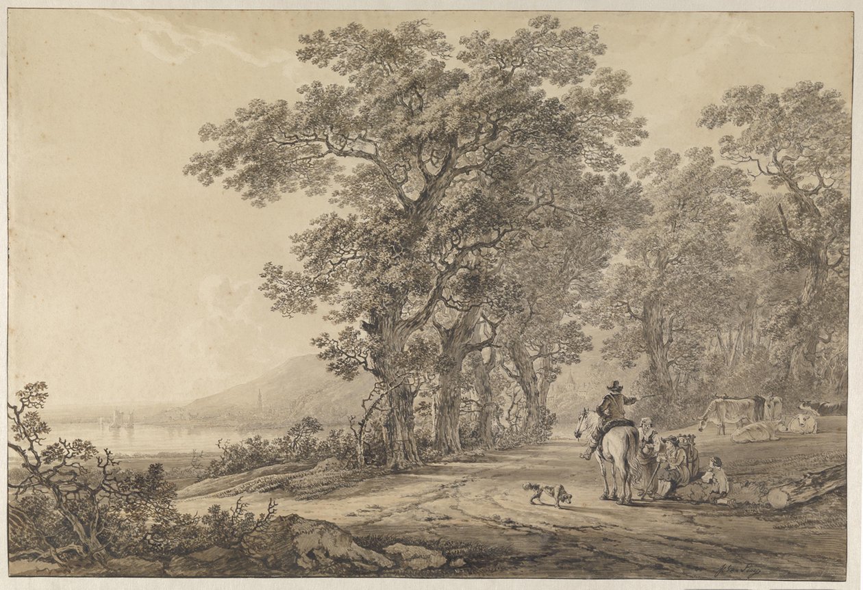 Um caminho com árvores altas ao longo de um rio de Jacob van Strij