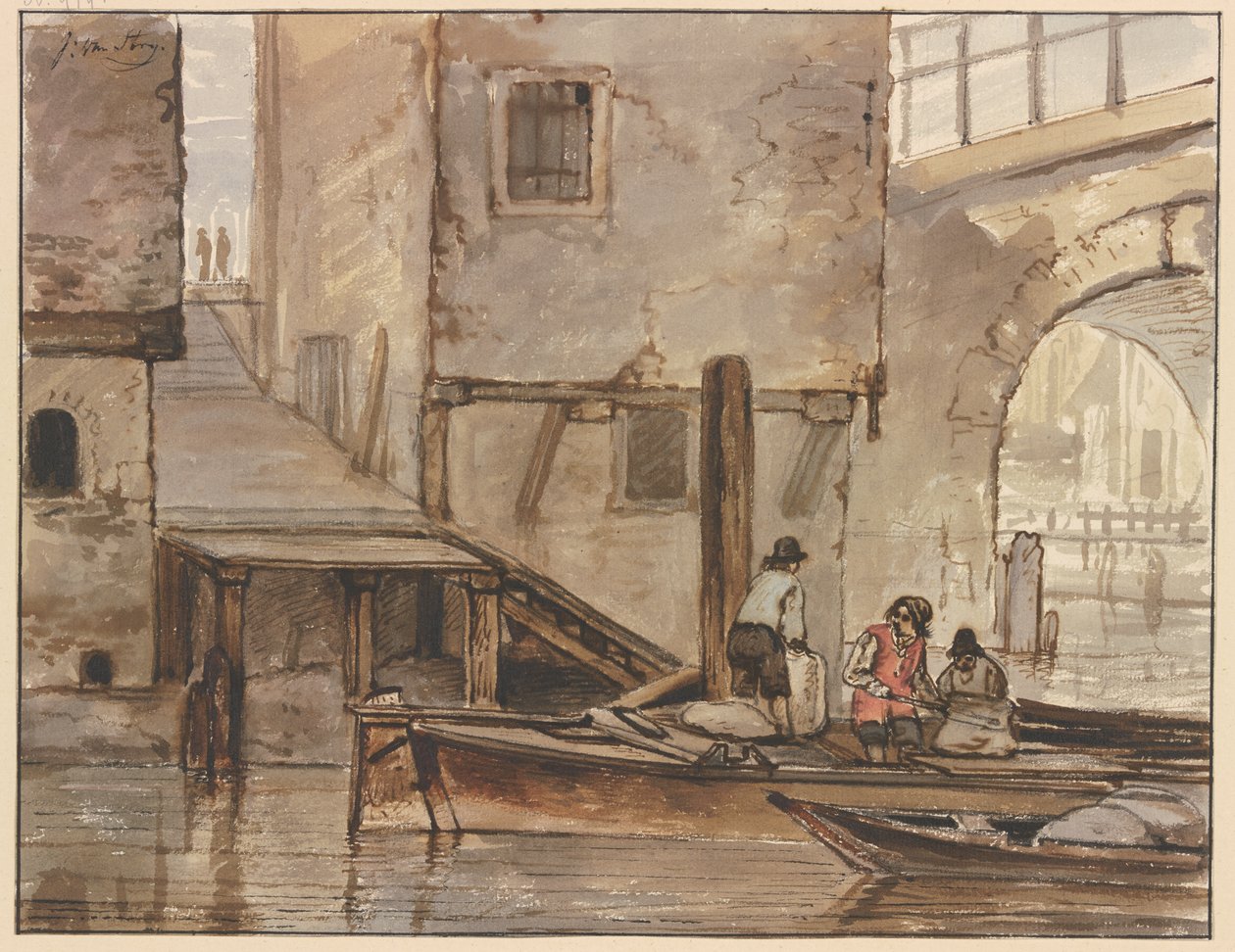 Canal com dois barcos a remos de Jacob van Strij