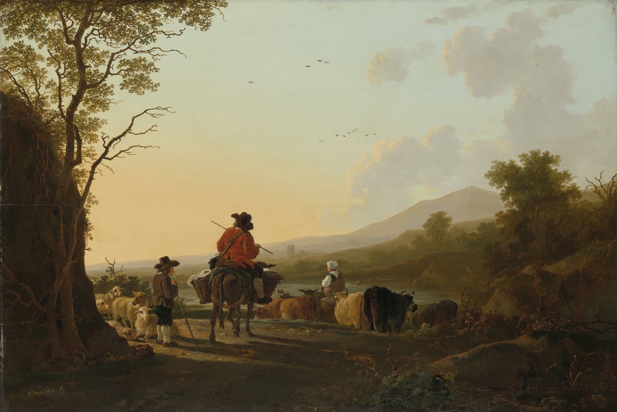 Paisagem, com, boiada, motorista, e, pastor, c.1780-85 de Jacob van Strij