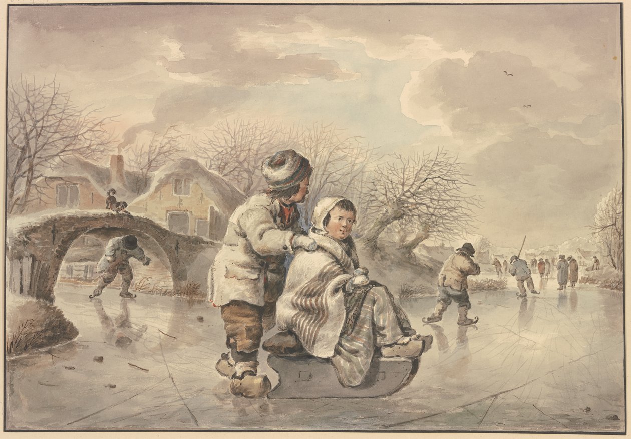 Paisagem de inverno com patinadores no gelo de Jacob van Strij