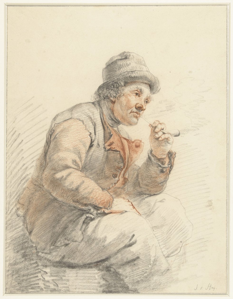 Agricultor fumador de tubos sentado de Jacob van Strij