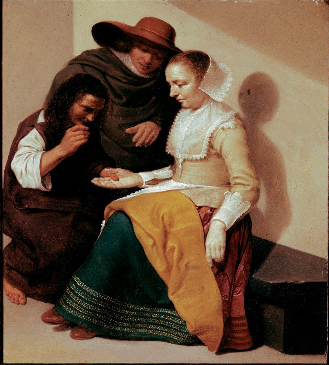 O cartomante Pintura de Jacob Van Velsen (depois de 1625-c. 1656) 1631 Sol. 26x23 cm Paris, musee du Louvre - The Fortune teller, de Jacob Van Velsen (depois de 1625-c.1656). Óleo sobre cobre, 26 x 23 cm de Jacob van Velsen