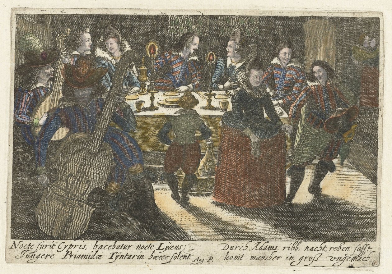 Estudantes de jantar e músicos
Pugillus facetiarum iconographicarum in studiosorum (...) (título da série) de Jacob van der Heyden