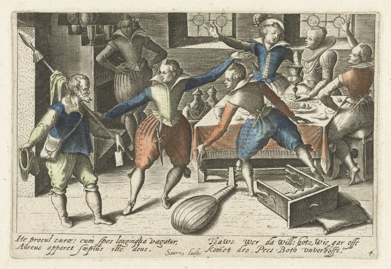 Studentenfeest Um campeão de piadas iconográficas entre os alunos (...) (título da série) de Jacob van der Heyden
